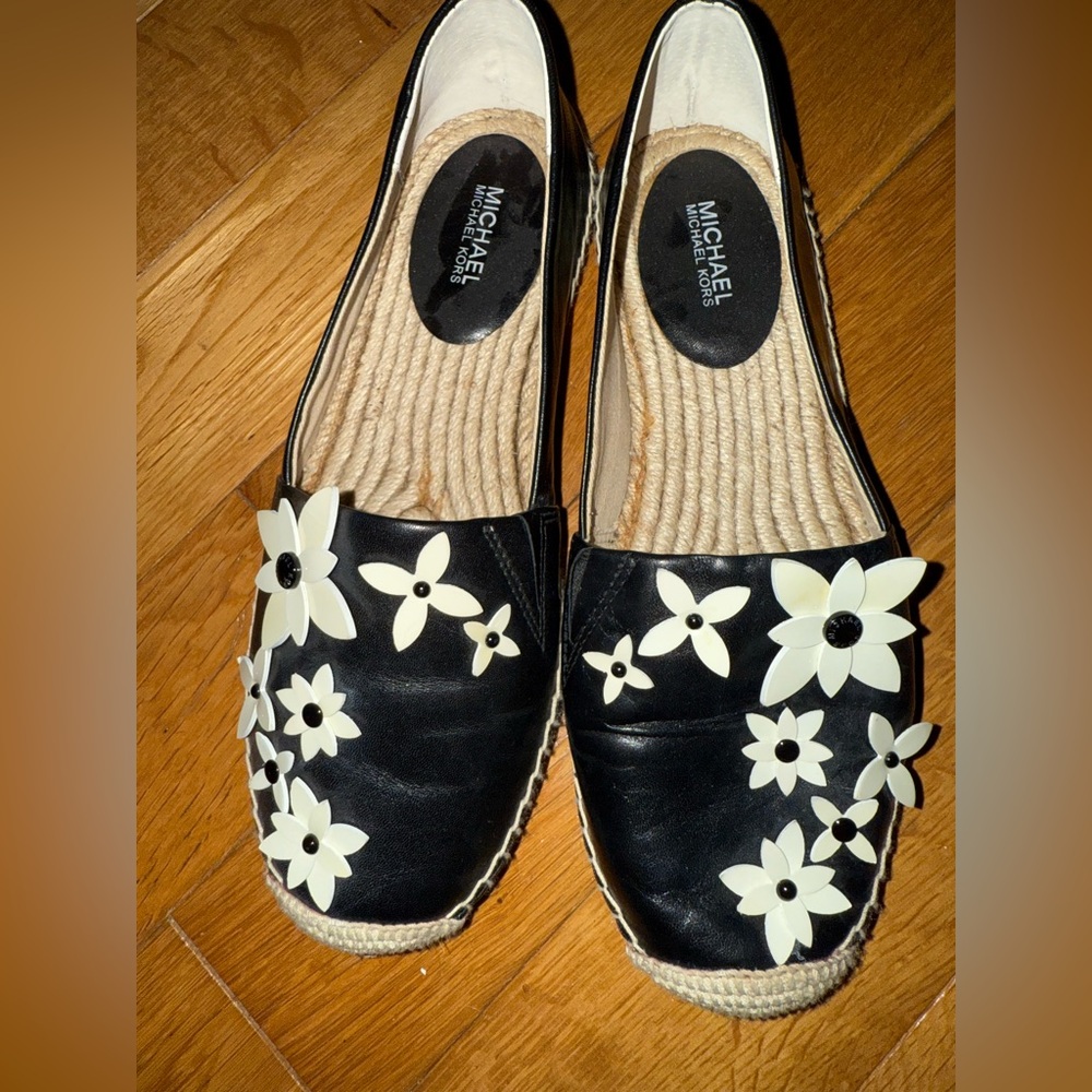 Michael Kors Black and White Floral Espadrilles